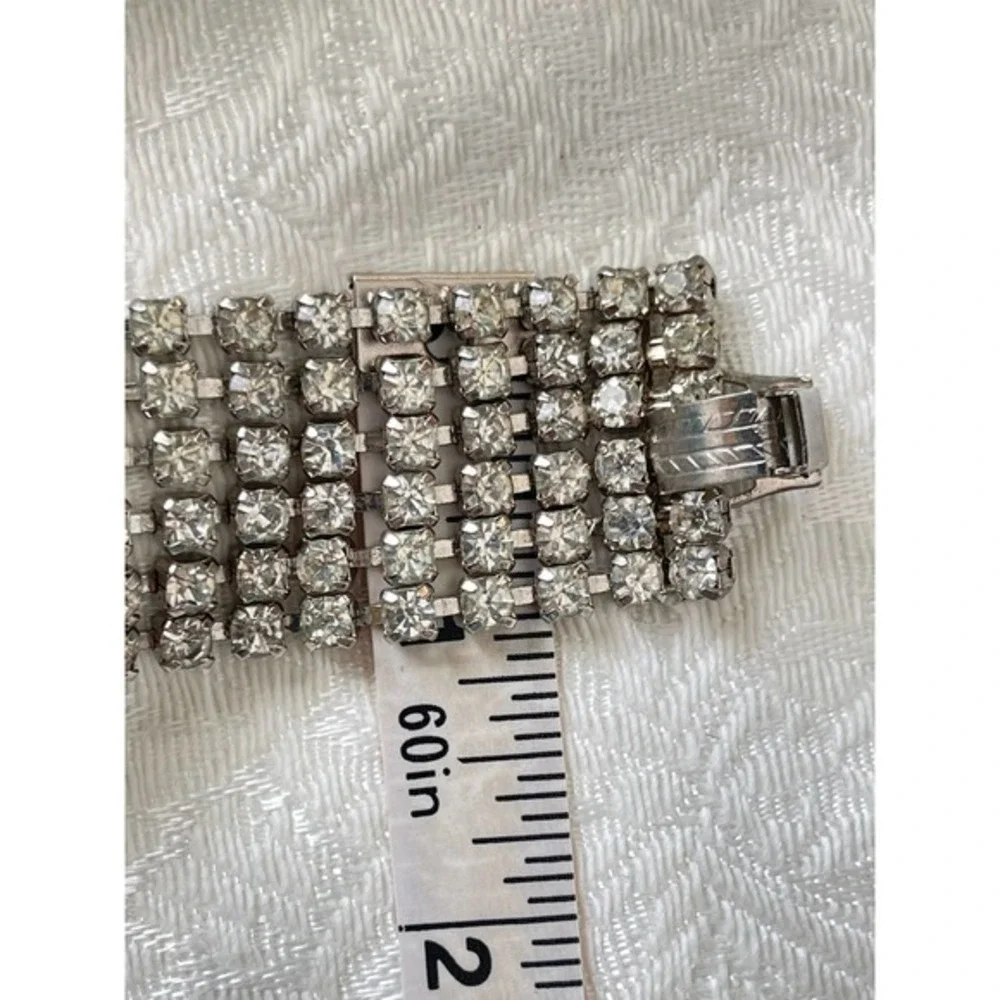 Vintage 60s Demi-Parure Set of Rhinestone Chandelier Earrings & Tennis Bracelet